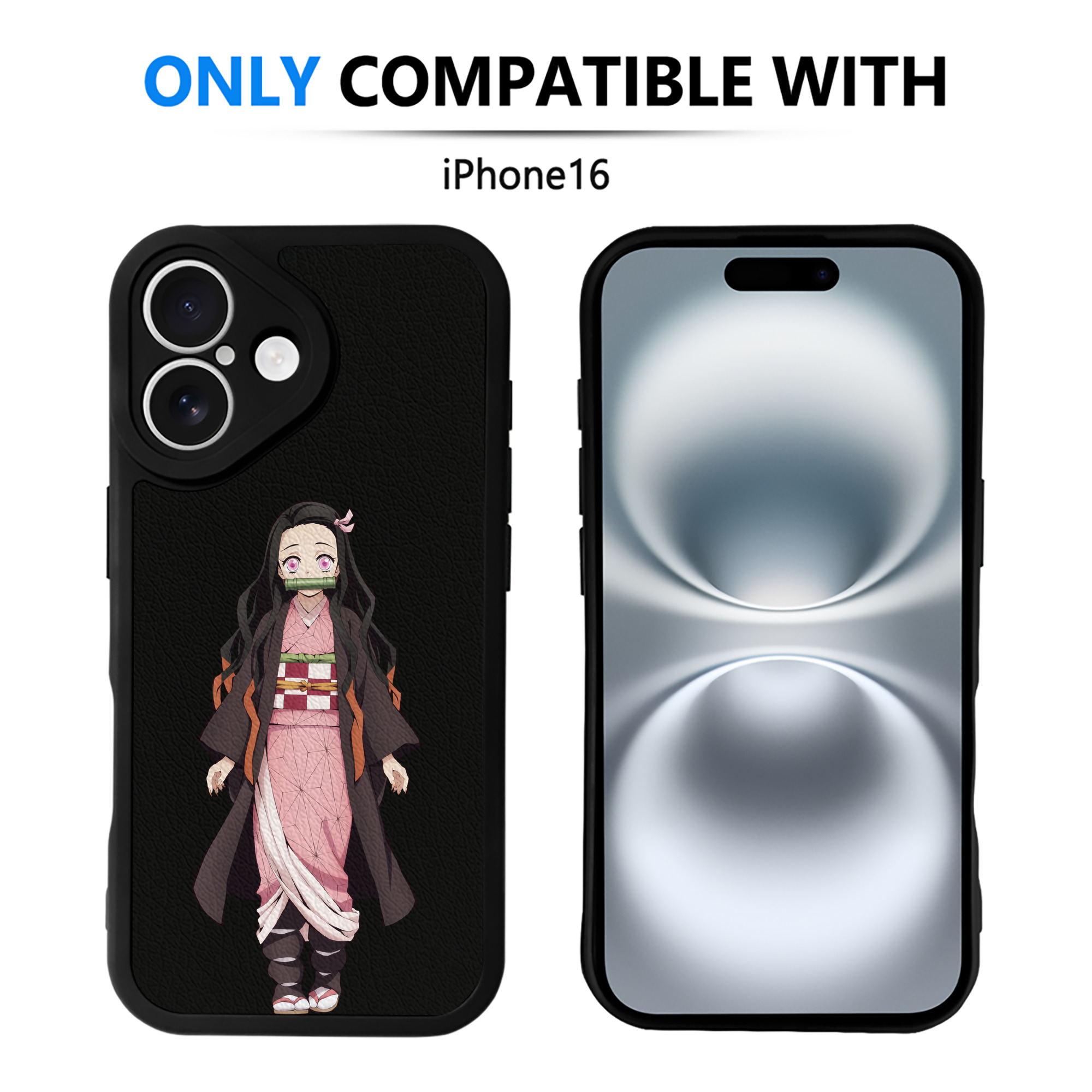 （画像用） 鬼滅の刃（きめつのやいば）竈門 禰󠄀豆子／かまど ねずこ Kamado Nezuko 【iPhone 16シリーズ対応】シリコンスマホケース（レザー調） 材質：シリコン